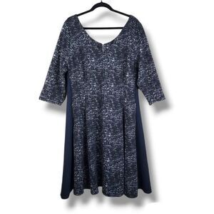 Lane Bryant Dress Black & White Knit Fit Flare With Pockets Zip Closure Sz 18/20